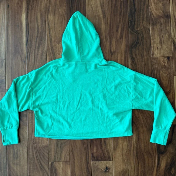 Aerie Offline Mint Green Cropped Oversized More Positivity Plz Hoodie size Small - Picture 2 of 3